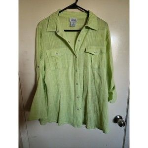 Only Necessities Shirt Top Blouse Size M‎ Womens Lime Roll Tab Sleeves